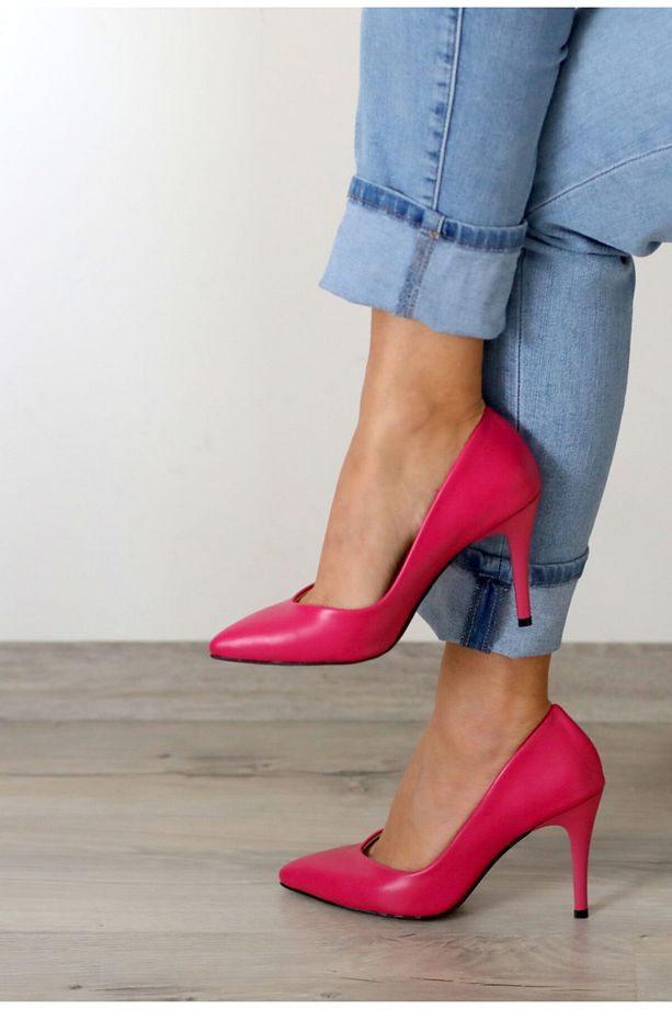 "stiletto" Fuşya - Orta Boy Ince Topuk, V Ağız Parmak Dekolteli Kadın Ayakkabısı - 1