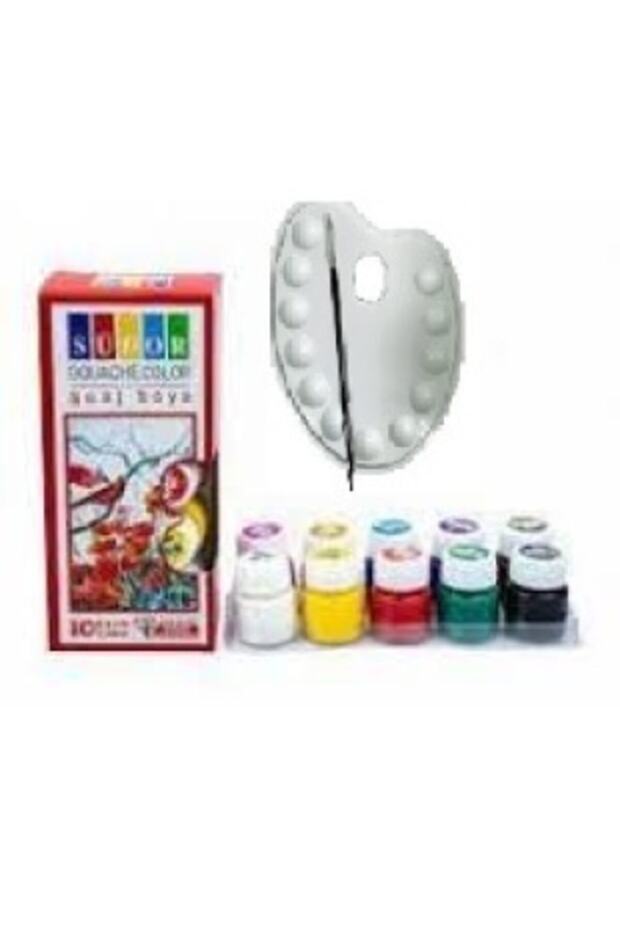 Guaj Boya 10 Renk Şişe 20 Ml*10 +palet+fırca Hediye - 1