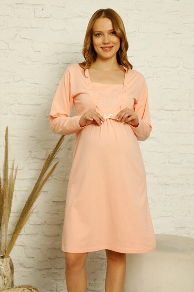 Maternity Nightgown Salmon Stone Printed