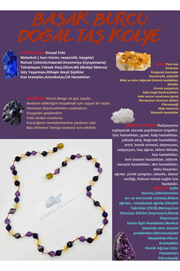 Certified Special Design Virgo Zodiac Necklace Lapis Lazuli Opal Obsidian Crystal Quartz Amethyst