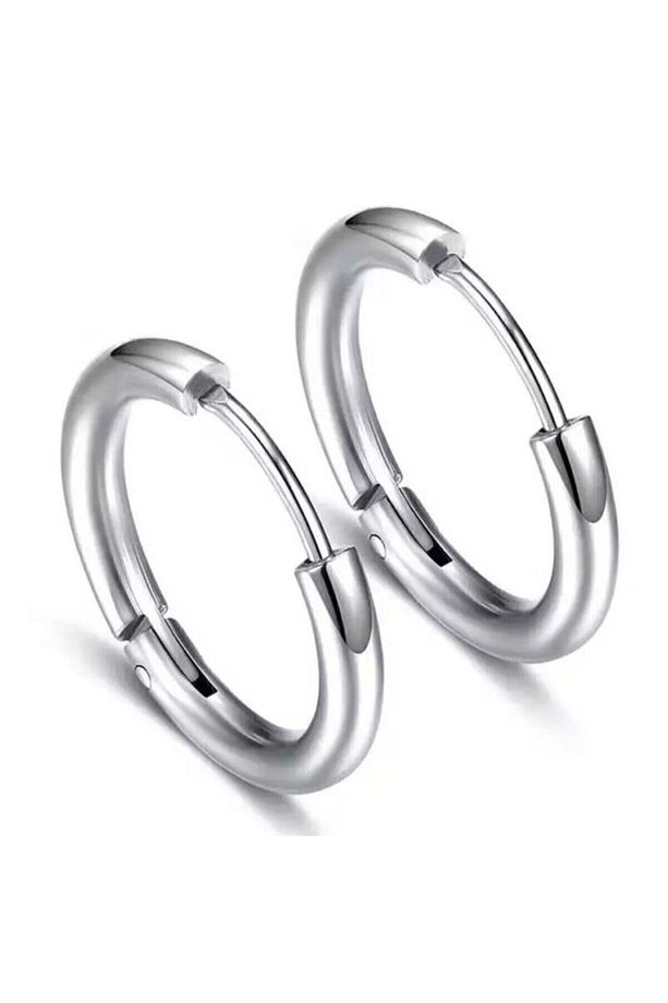 Gümüş Renkli Orta Boy Çelik Erkek Halka Küpe 14 Mm - 1