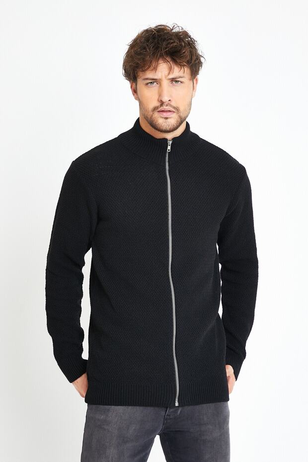 Monaco Black Zippered Knitwear Sweater Cardigan