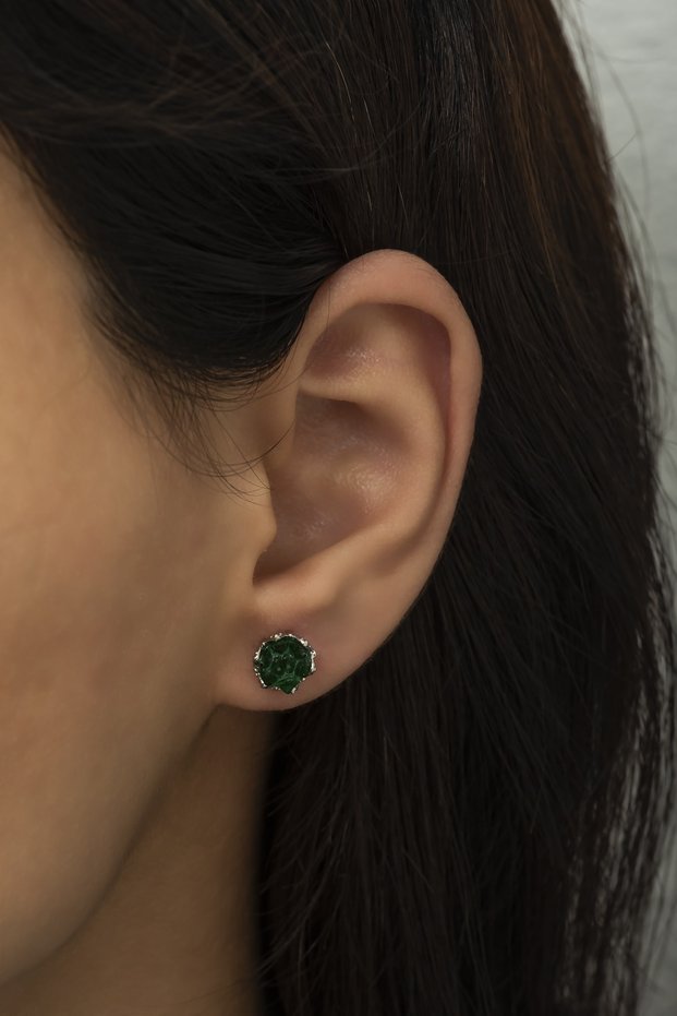 Green Zircon Stone Lotus Flower Women's Earrings