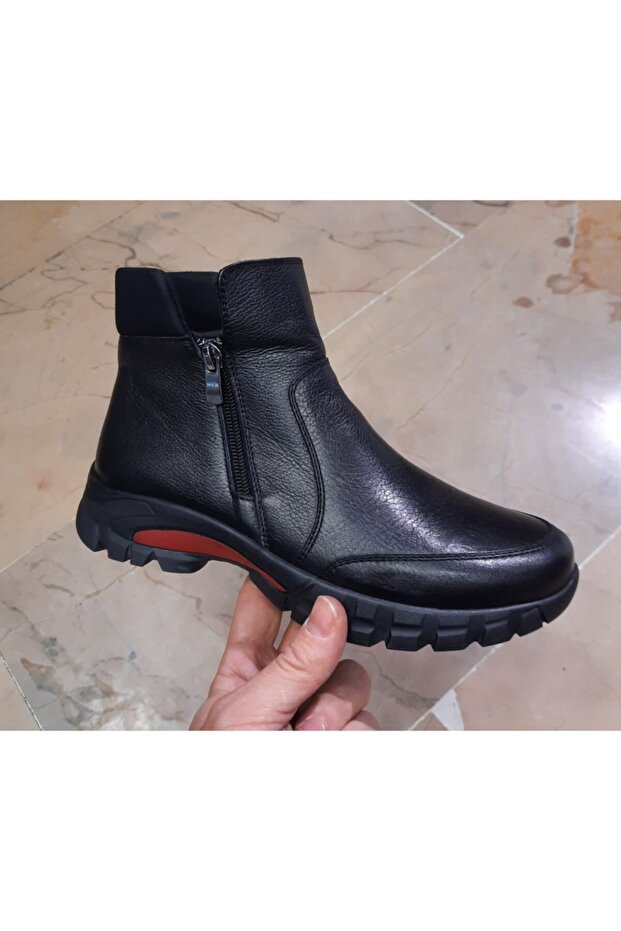 Genuine Leather Orthopedic Double Zipper Women's Black Boots