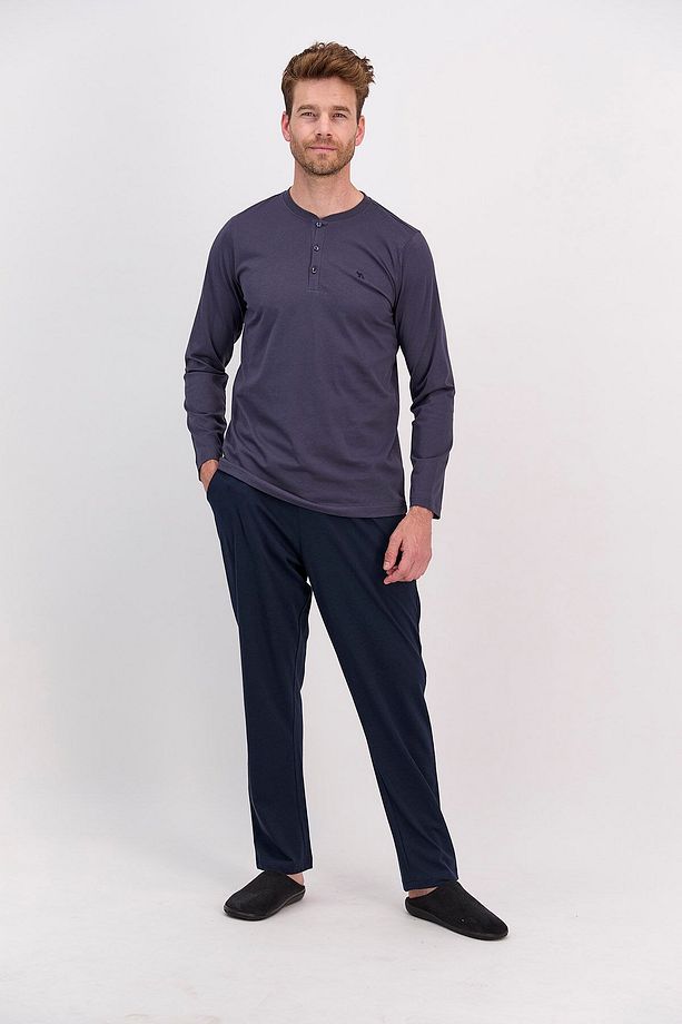 Basic Gri Erkek Uzun Kol Pijama Takımı - 3