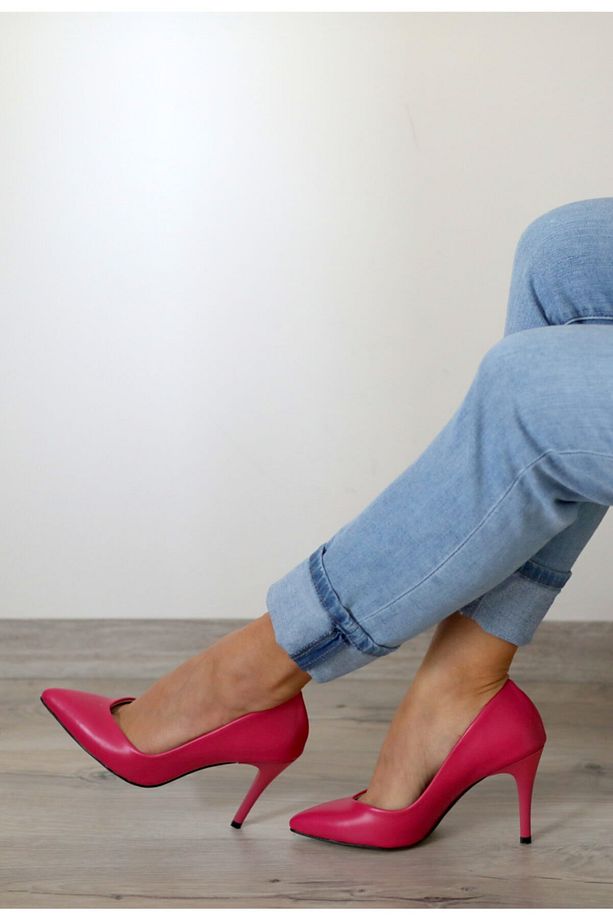 "stiletto" Fuşya - Orta Boy Ince Topuk, V Ağız Parmak Dekolteli Kadın Ayakkabısı - 6