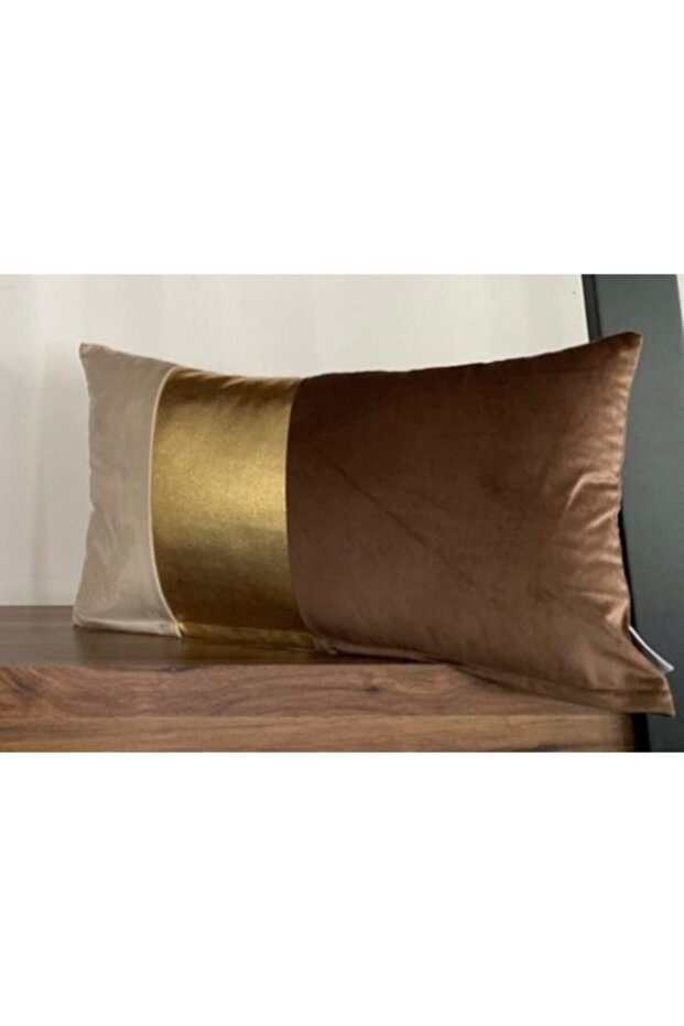 Cream-brown Velvet Single Side Gold Foil Tape Throw Pillow Cover-5030