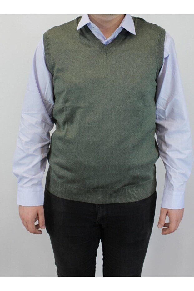 Men's Khaki V-Neck Sweater
