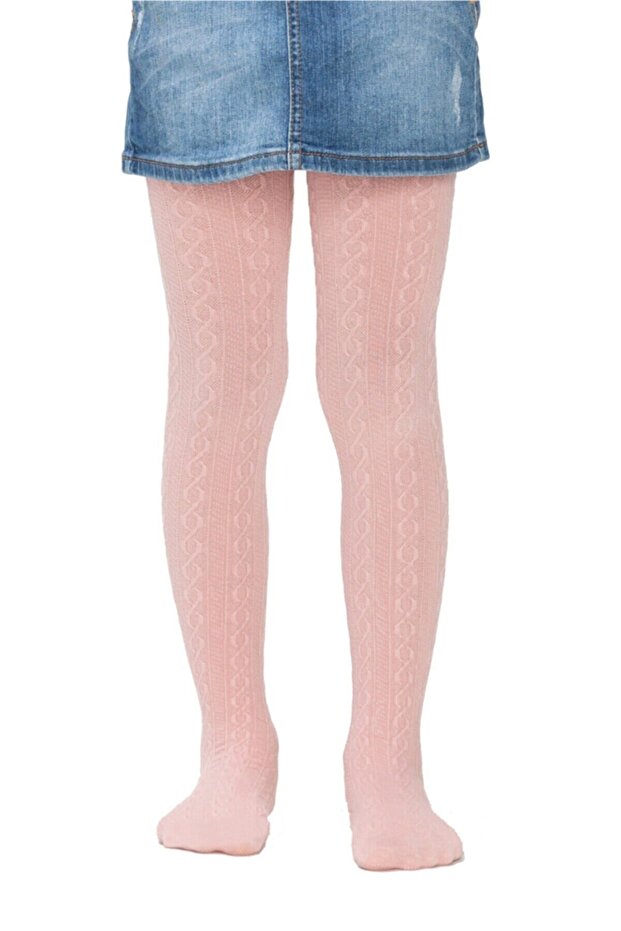 Girl's Pink Knitwear Karina Self-patterned Thick Pantyhose