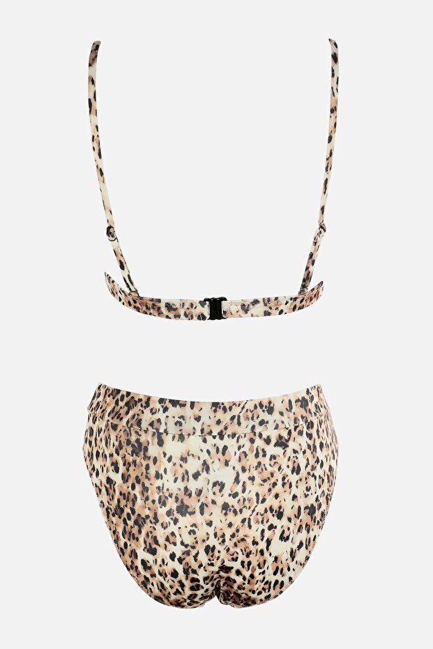 Leopar Desenli Üçgen Kaplı Hipster Yüksek Bel Bikini Takımı TBESS22BT0016 - 6