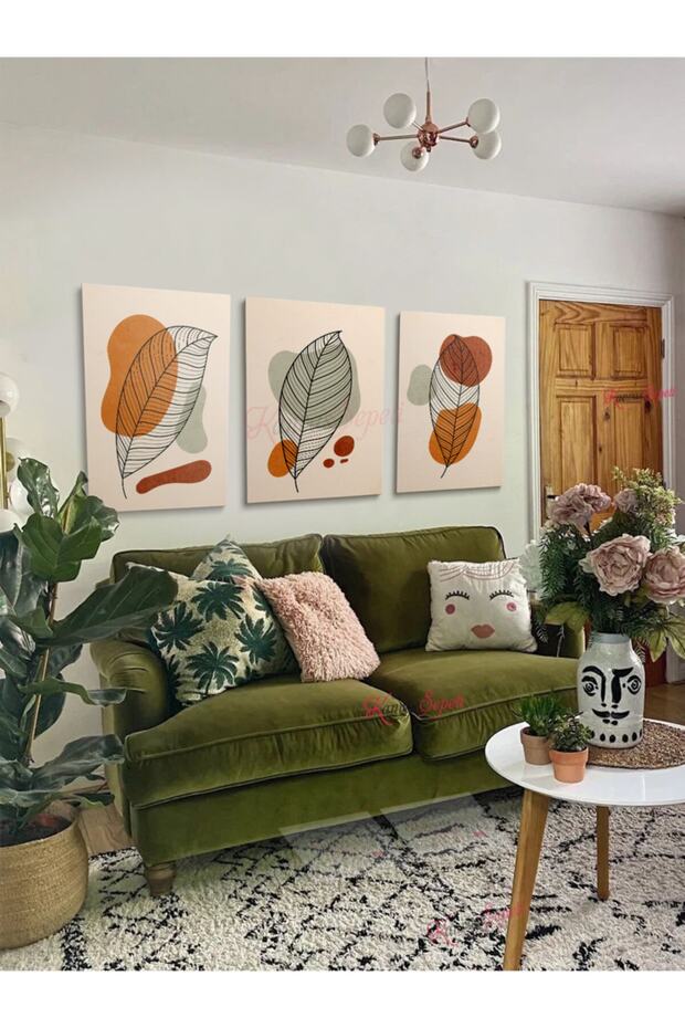 3lü Set Boho Bohem Bohe Retro Art Soyut Tablo Dekoratif Kanvas Tablo Canvas Tablolar Soyut Tablolar - 1