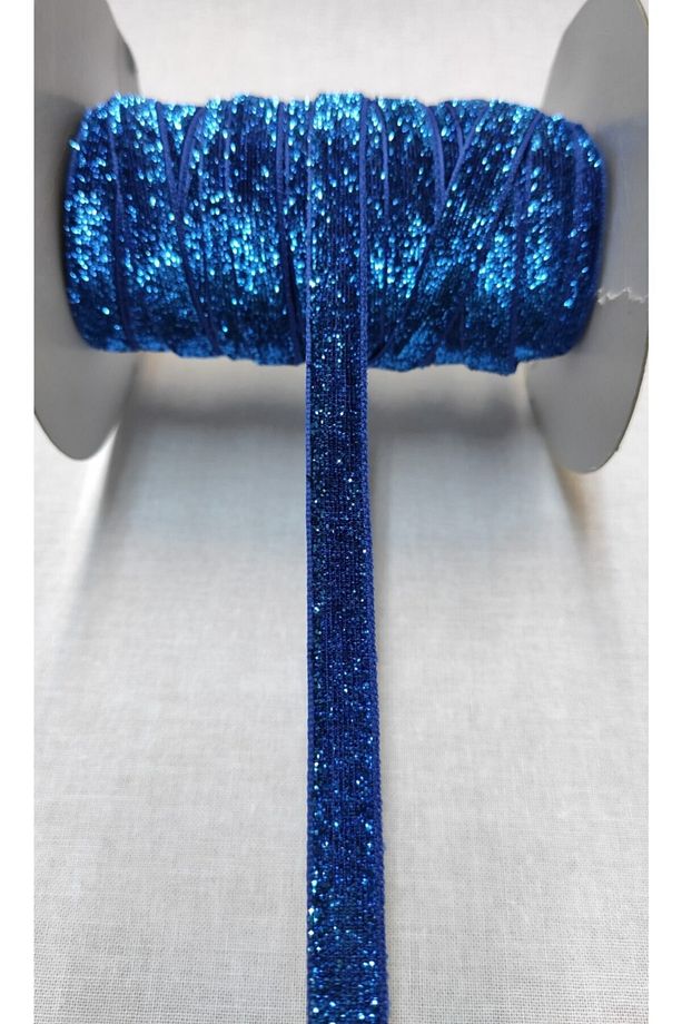1 Cm Simli Kadife Kurdele 3 Metre - Simli Kadife Şerit - Saks Mavi Yılbaşı Süsü – Kurdele – Kurdele - 1