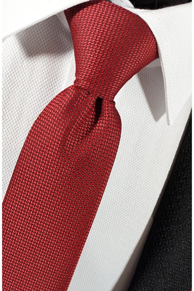 Red Color Dobby Tie Handkerchief Set - 1