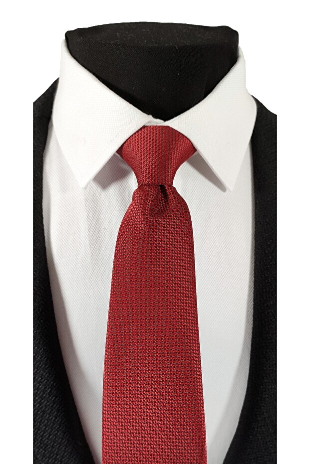 Red Color Dobby Tie Handkerchief Set - 2