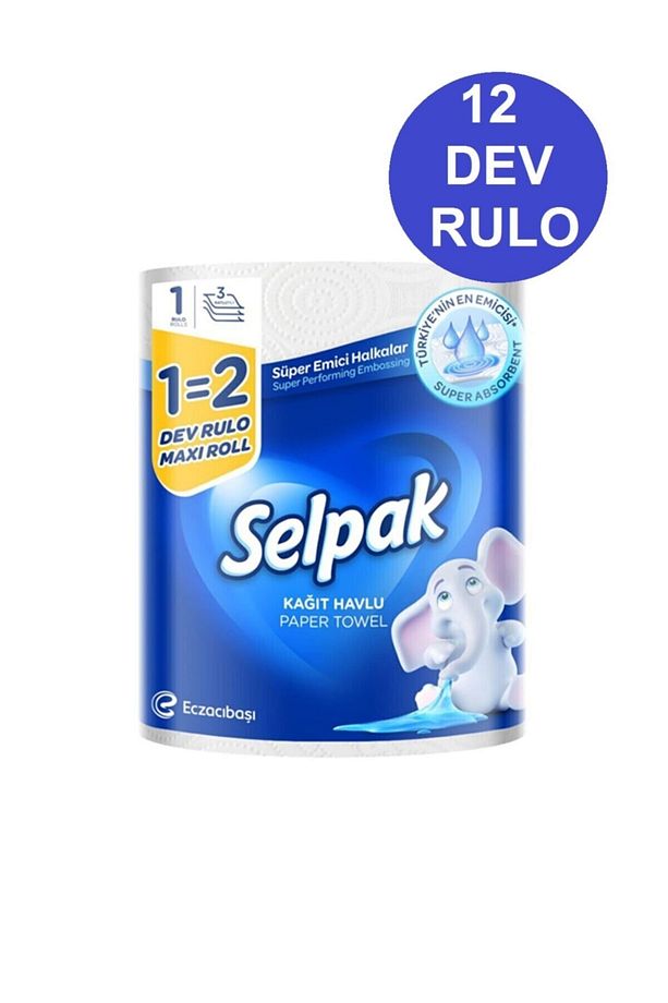 3 Katlı Dev Rulo Kağıt Havlu 12 Adet - 1
