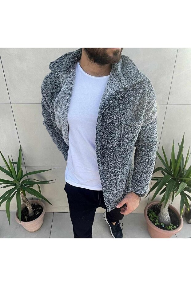 Men's Gray Plush Jacket - 1