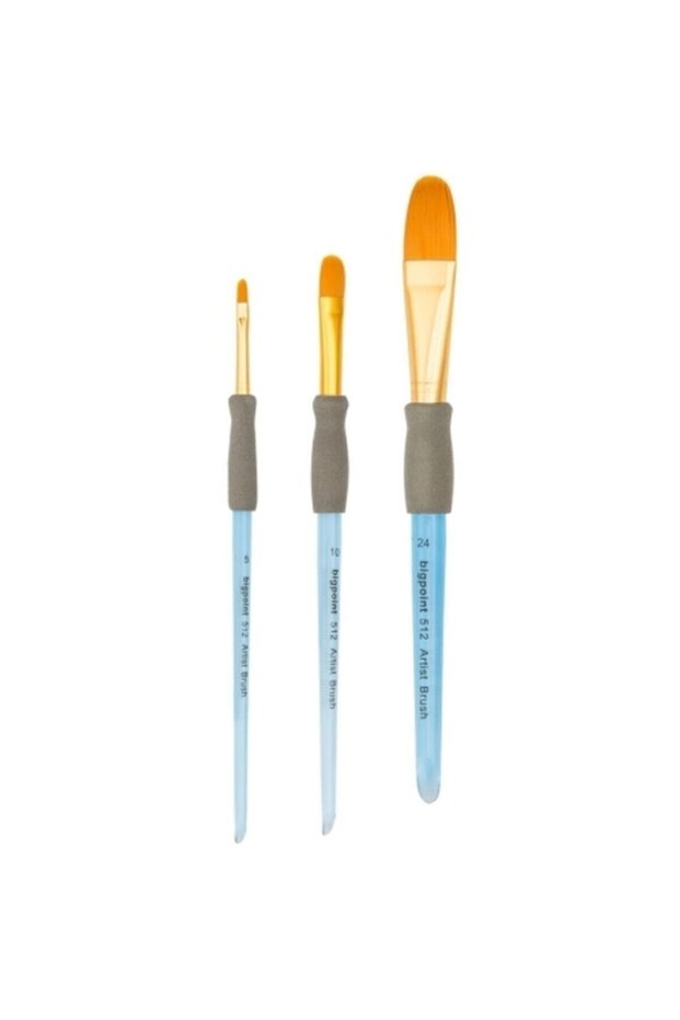 512 Series Synthetic Bristle Acrylic Handle Cat Tongue Brush No: 5-10-24 (Set of 3) 1 Set