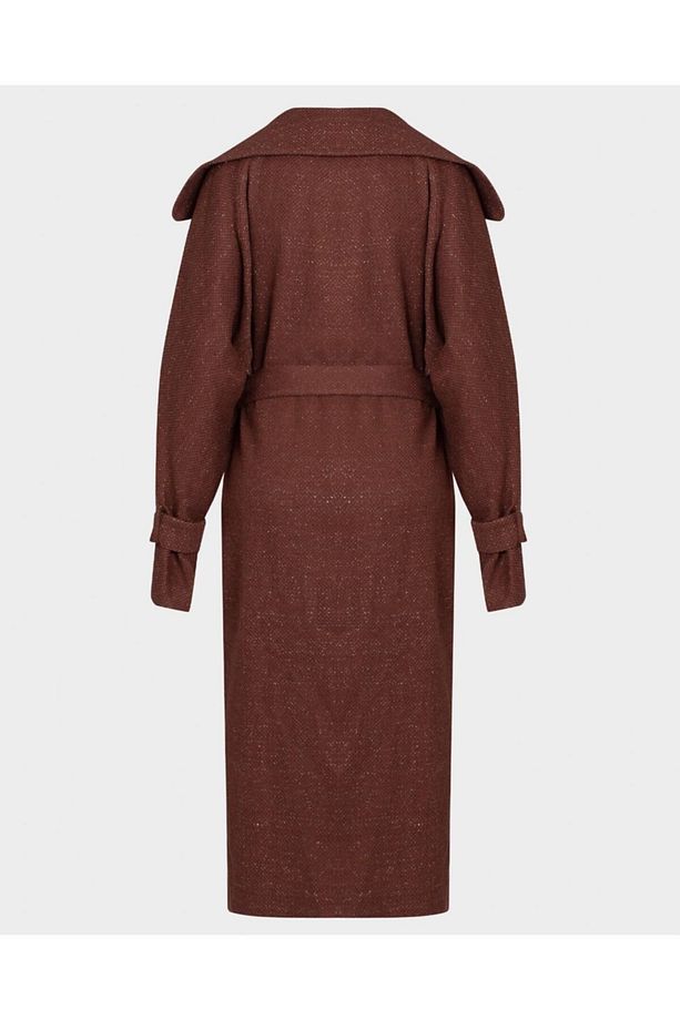 Örme Geniş Yaka Kiremit Oversize Trençkot - 3