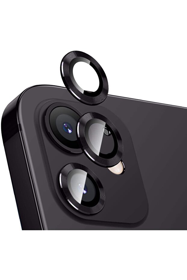 متوافق مع هاتف Iphone 12 و12 Mini، واقي عدسة الكاميرا ثلاثي الأبعاد من سبائك الألومنيوم باللون الأسود [مجموعة من 2]