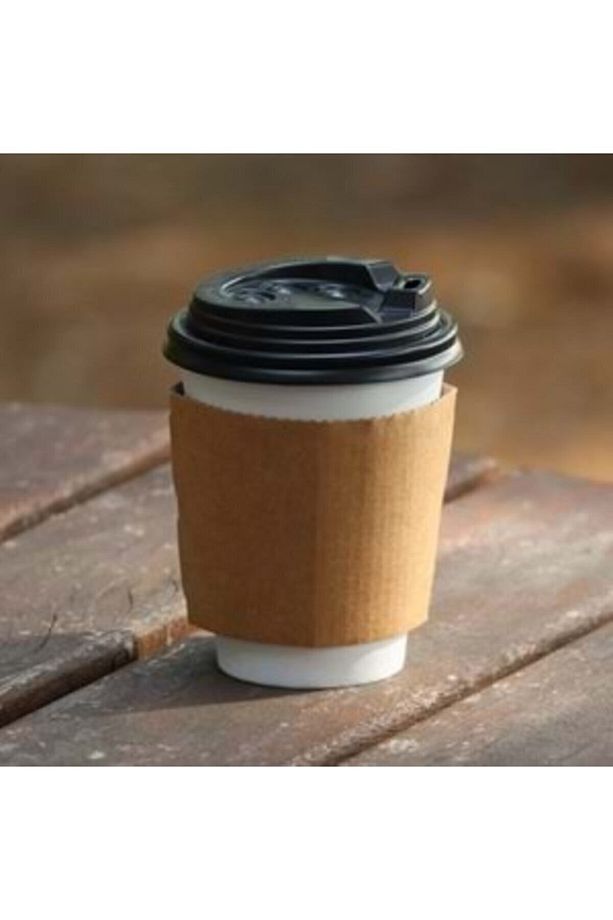 Karton Kağıt Bardak 14oz 410ml Ekstra Kalın Siyah Kapaklı ve Bardak Ceketi sleeve 100 Adet - 1