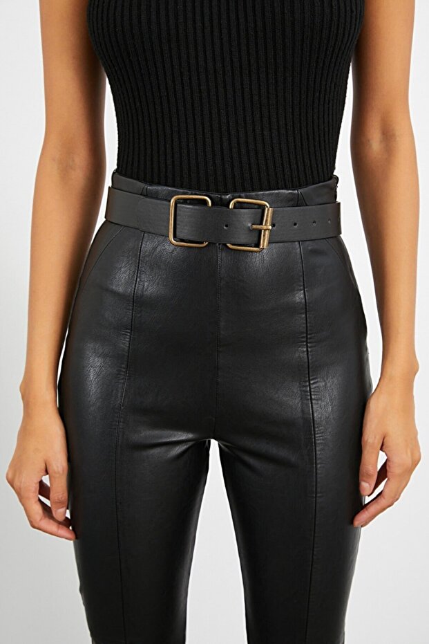 Women's Black Bronze Double Buckle Dress Jean Belt
