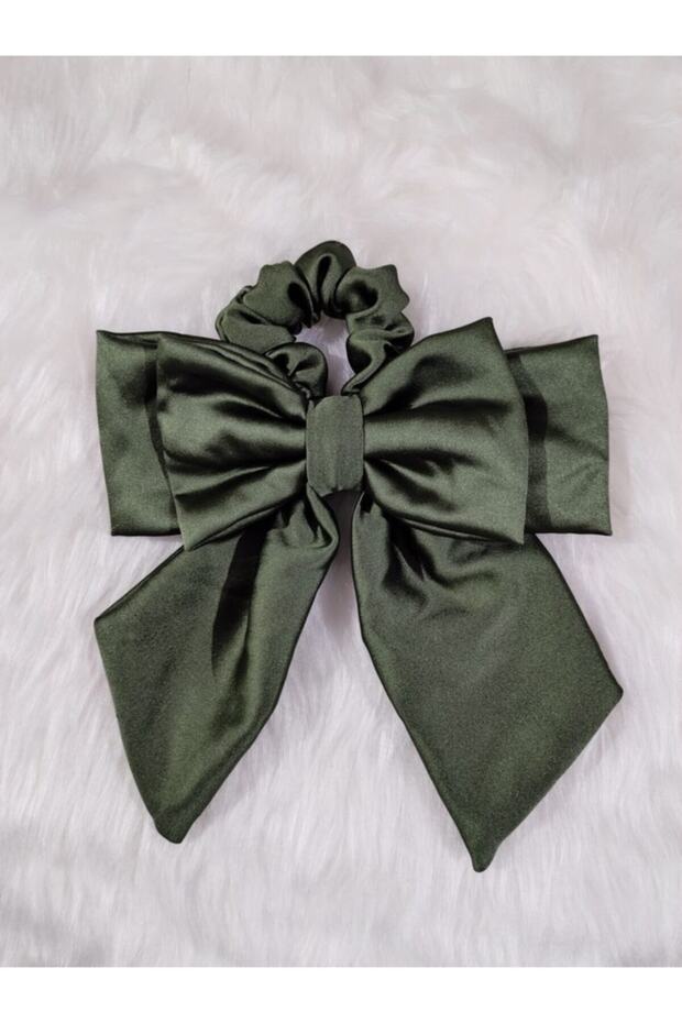 Khaki Color Satin Bow Bagel Buckle
