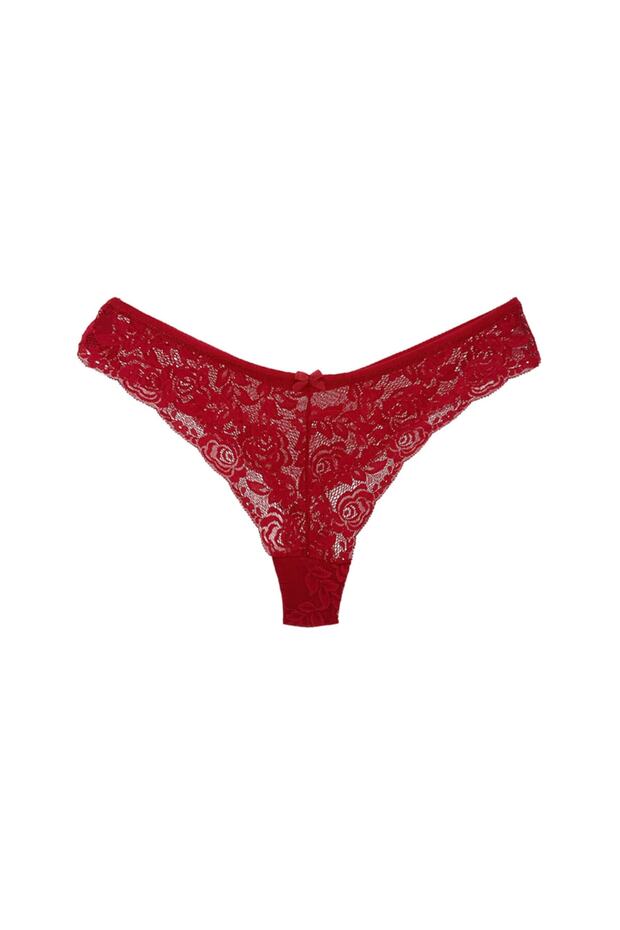 3'lü Dantelli Yüksek Bel String Kadın Külot - 3
