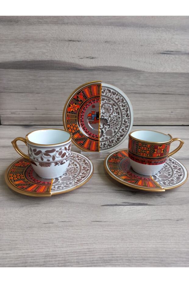 Handmade Porcelain Winston - Double Patterned Coffee Cup Set for 2 People