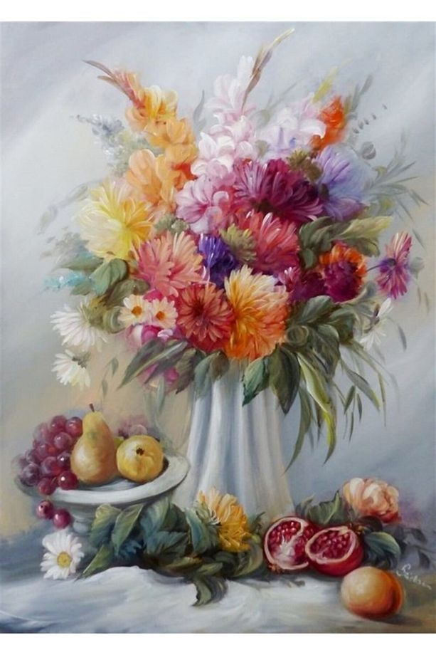 Renkli Çiçekler Ve Meyveler Marcel Sanat Elmas Mozaik Tablo 46x66cm - 1