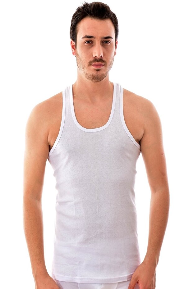 Men's White Strappy Ribbed 4-Piece Sports Athlete Mrt0058b4