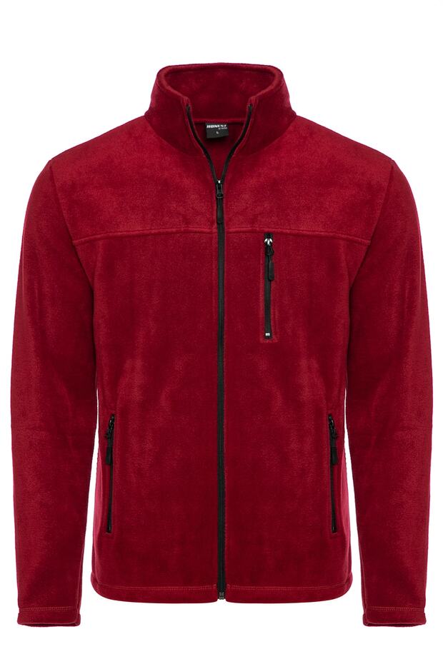 Men's Full Zippered 3 Pocket Claret Red Fleece