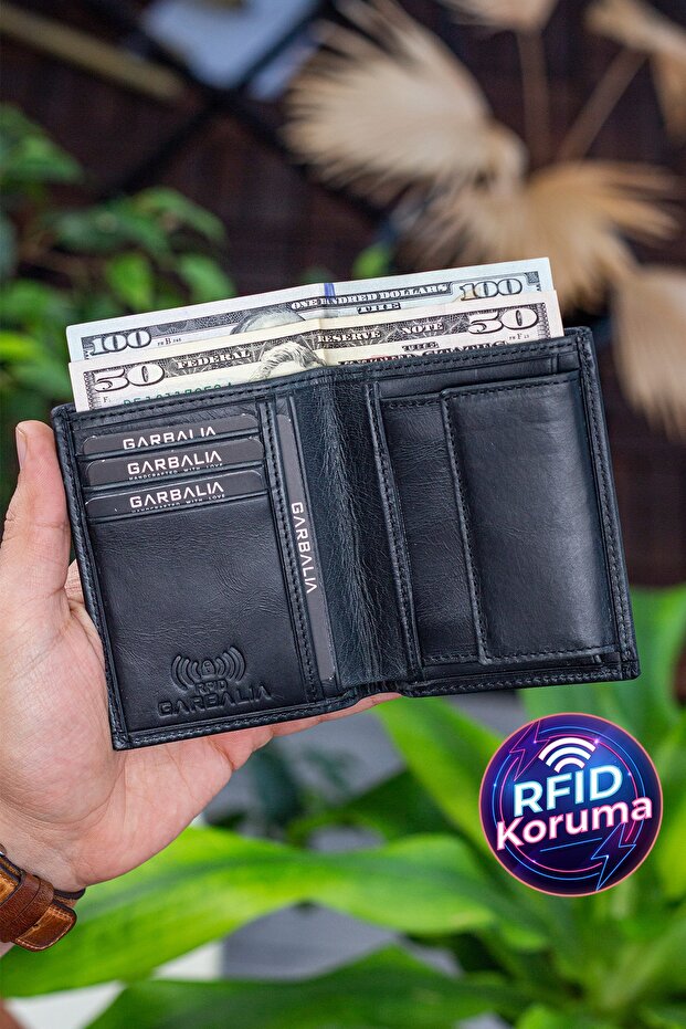 Denver Vintage Leather Black Card Holder Wallet with Coin Compartment