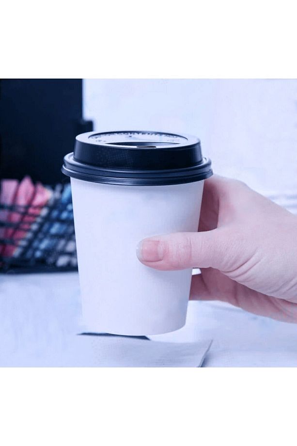Karton Kağıt Bardak 14oz 410ml Ekstra Kalın Siyah Kapaklı 100 Adet - 1