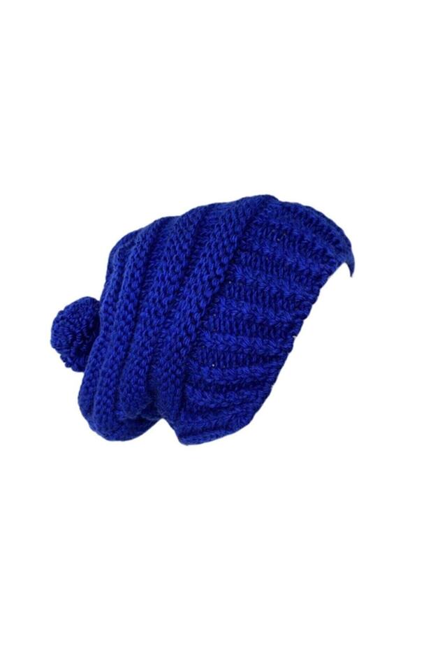 Women's Knitted Beanie with Pompom - Sax Blue