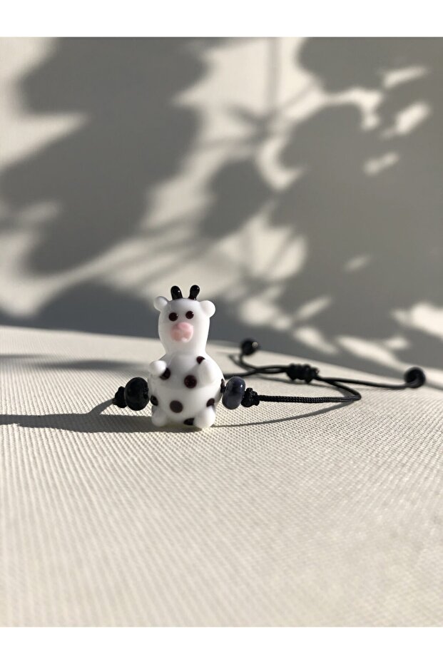 Handmade Murano Glass Bracelet White Black Spotted Cow