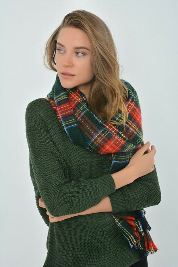 Plaid Soft Textured Scarf Green