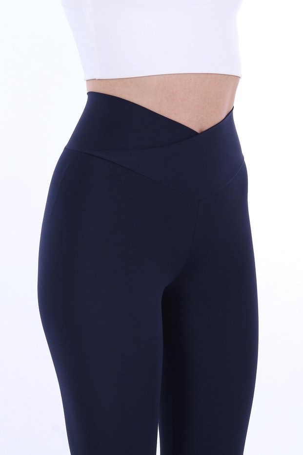 Women's Slimming Navy Blue 1 Size Slimming High Waist Cross Belt Sports Leggings