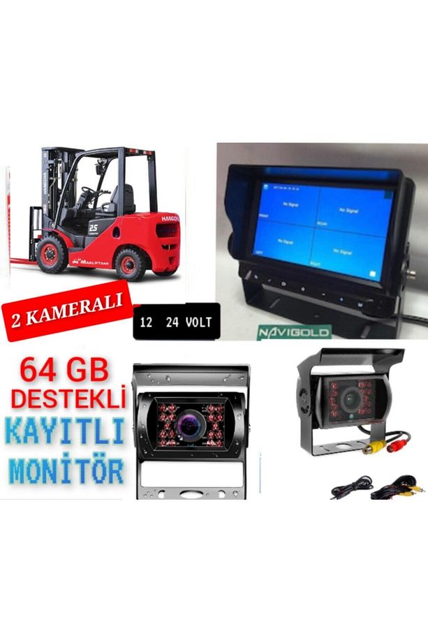 Biçerdöver Traktör Forklift V.b İş Makinelerine Uygun 2 Kameralı Kayıtlı Monitör 12 24 Volt - 6