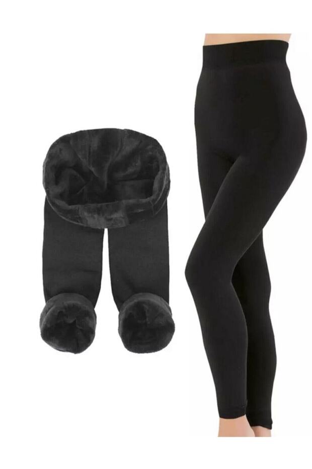 Winter Warm Thermal Plush Tights Underwear Black Slippers