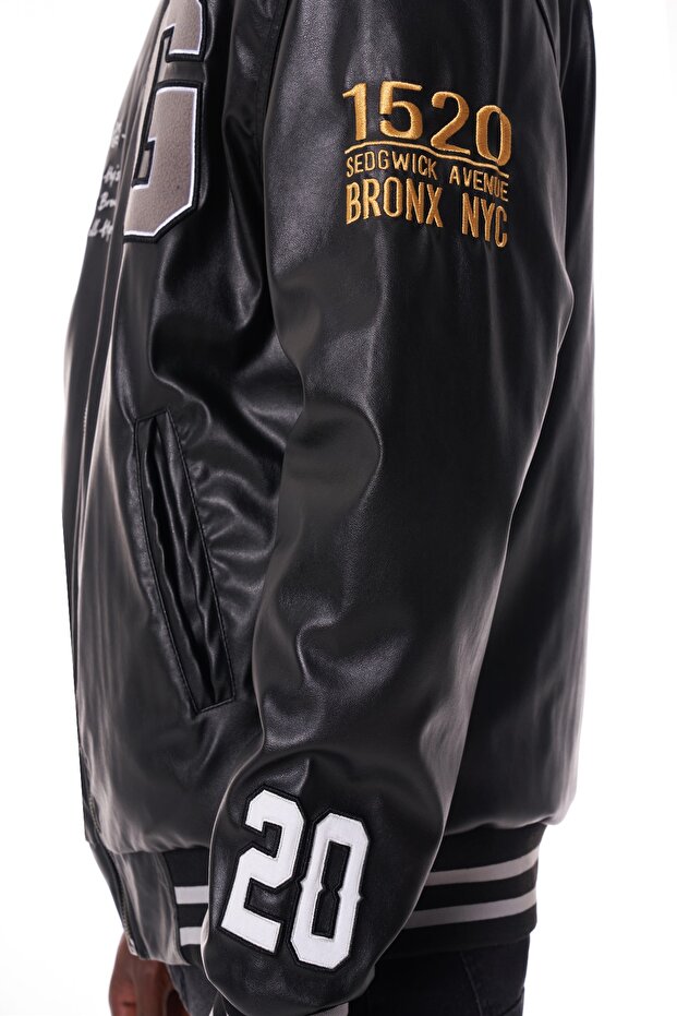 Unisex Siyah College Jacket - 3