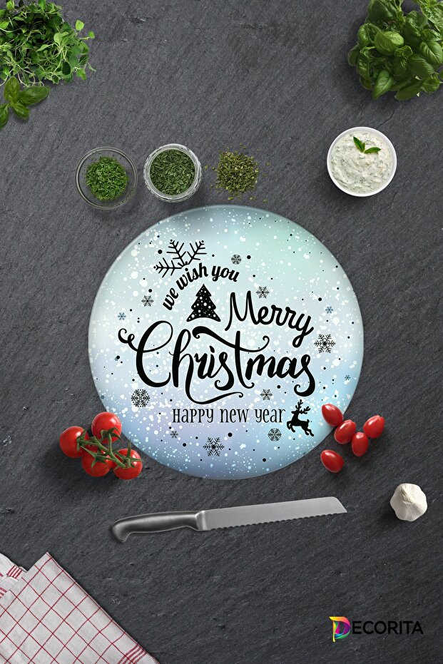 Glass Cutting Board - Glass Cutting Board | New Years | Diameter32Cm