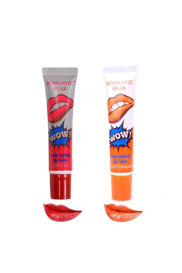 2 Pieces Romantic Bear Lasting Peel-Off Lipstick Cherry Red-Sweet Orange