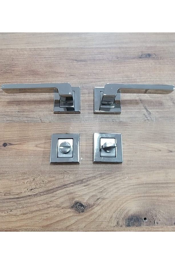 Anka Kare Rozetli Nikel Saten Banyo Wc Kapı Kolu 1 Takım - 5