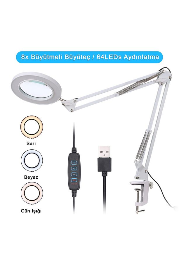 Çok Işlevli Masa Üstü Katlanabilir 5/8x Işıklı Büyüteç - 3