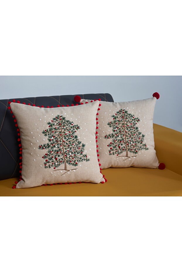 New Year's Embroidered (Beige) Frilly Throw Pillow Cover (SPECIAL SERIES)