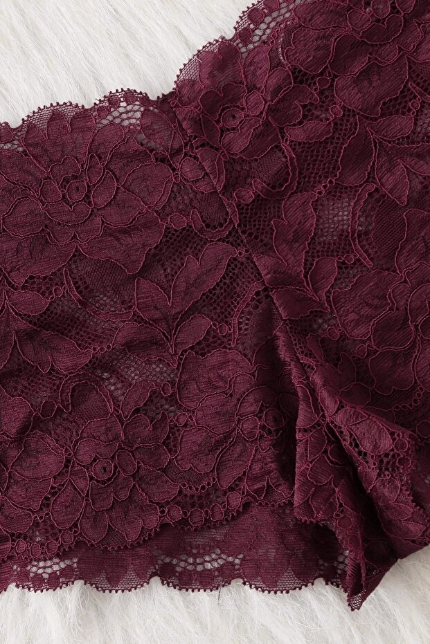 Kadın Bordo Dantelli & Kurdelalı Sütyen Külot Takımı - 5