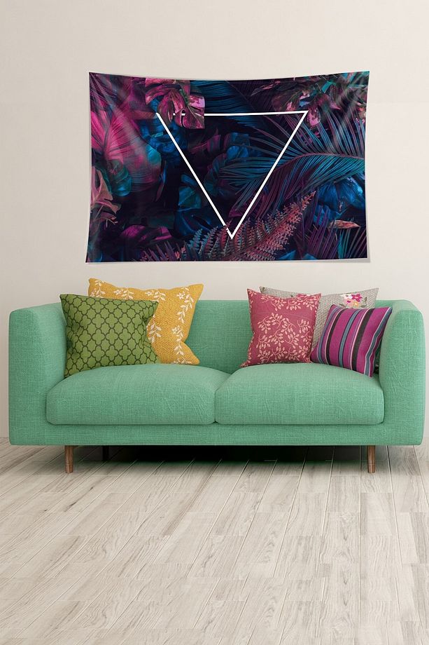 Renkli Tropikal Yaprak Üçgenli Leke Tutmaz Kadife Dokulu Kumaş Duvar Örtüsü Duvar Halısı Tapestry - 2