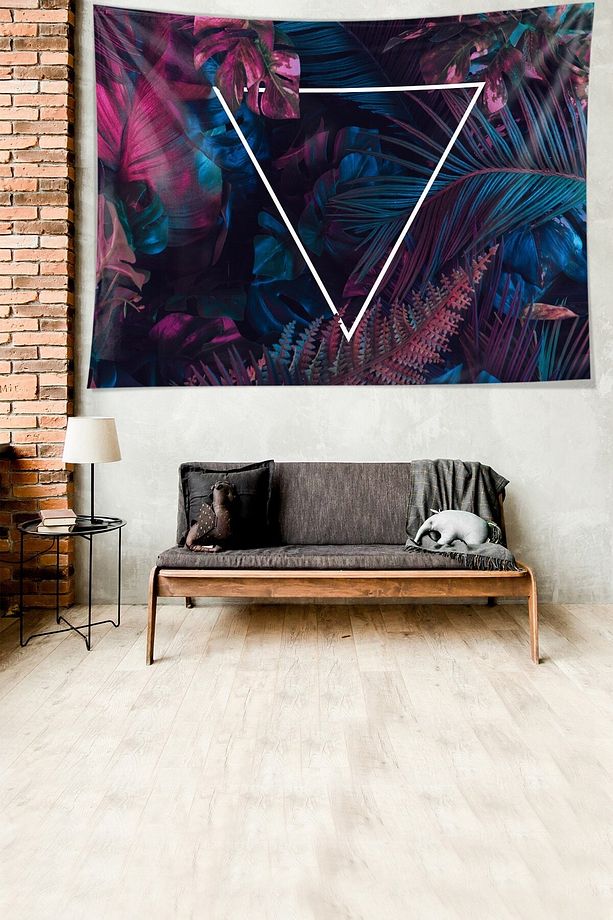 Renkli Tropikal Yaprak Üçgenli Leke Tutmaz Kadife Dokulu Kumaş Duvar Örtüsü Duvar Halısı Tapestry - 3