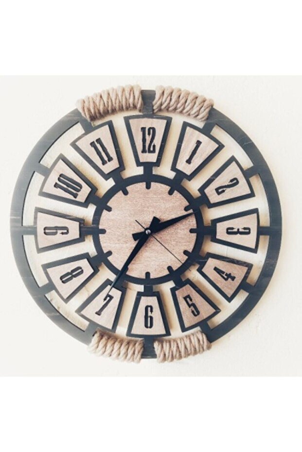Halatlı 50 Cm Modern Ahşap Duvar Saati