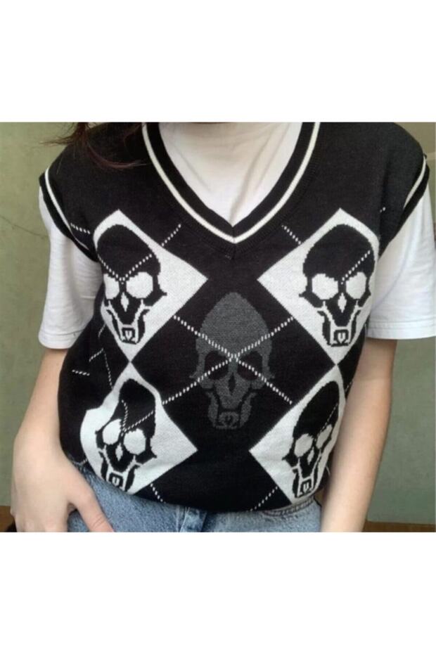 Gothic Harajuku Skull Kuru Kafa Unisex Süveter - 1